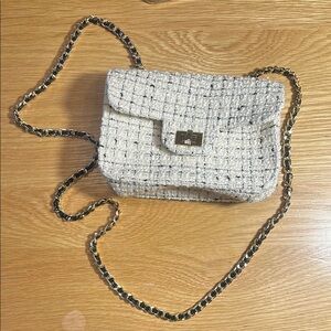 White and Black Mini Woven Chain Bag